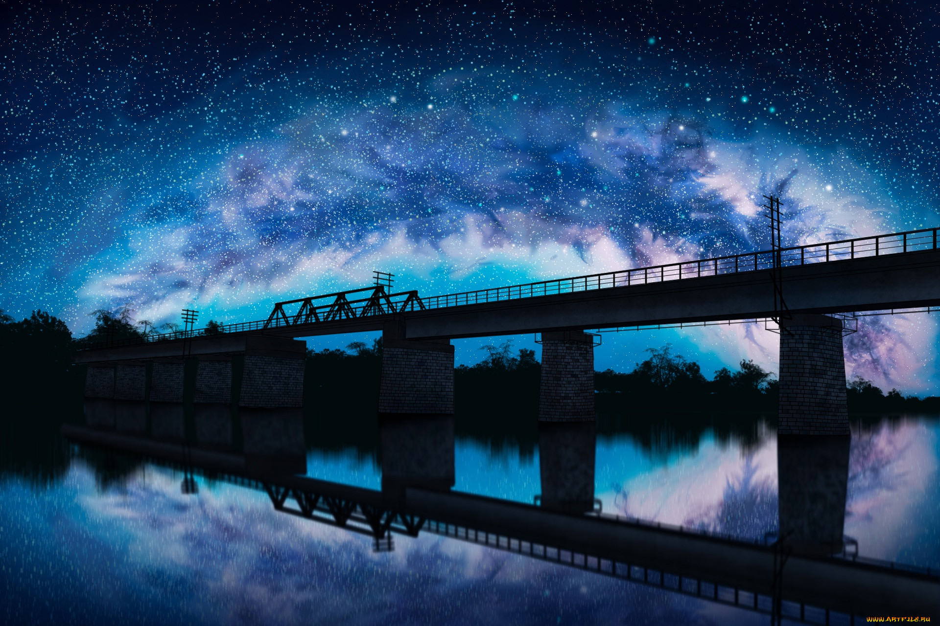 Каменный мост в небо. Ночной пейзаж. Мост ночью. Ночное небо. Ночной пейзаж с мостом.